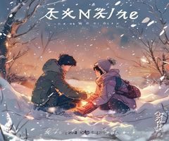 新上线耽美漫画《冬日暖阳》封面，校园甜宠风格，两位男生在雪地里相互取暖，画面温馨治愈充满甜蜜气息